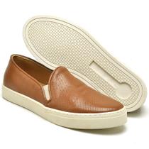 Tênis Feminino Casual Slip On Em Couro Q&A Calçados Caramelo