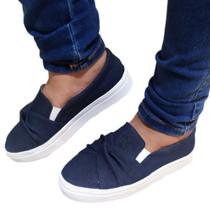 Tenis Feminino Casual Slip On Sapatenis Confortável 33 ao 43 Numeração Especial Grande Jeans Azul