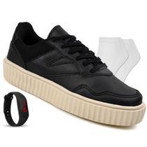 Tenis Feminino Casual Sneaker - Leve e Macio - Original - Alice - Preto + Relógio + Meia