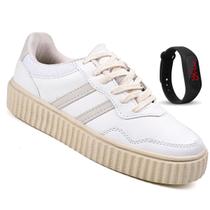 Tenis Feminino Casual Sneaker - Leve e Macio - Original - Serena - Branco/OffWhite + Relógio