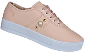 Tênis Feminino Casual Stras Brilho Detalhe Pérola Sola Alta Moda Leila Soares