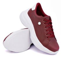 Tênis Feminino Chunky Fashion com Pedraria Solado Confortável Bordo Tênis Feminino Chunky Fashion com Pedraria Solado Confortável Bordo