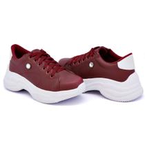Tênis Feminino Chunky Fashion com Pedraria Solado Confortável Bordo Tênis Feminino Chunky Fashion com Pedraria Solado Confortável Bordo