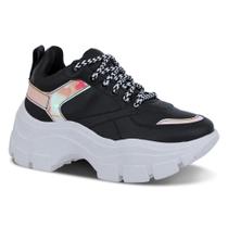 Tênis Feminino Chunky Tratorado Metalizado Cadarço Casual Tênis Feminino Chunky Tratorado Metalizado Cadarço Casual