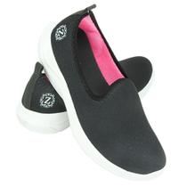 Tênis Feminino Confortável Caminhada e Academia Sem Cadarço Slip On Calce Fácil Leve Zeus 1X Preto/Pink