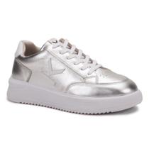 Tênis Feminino Couro Casual Solado Antiderrapante Metalizado