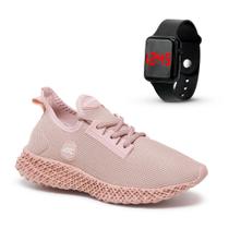 Tenis Feminino Cross Caminhada Esporte Treino Leve Enerzy + Relogio Quadrado