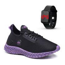 Tenis Feminino Cross Caminhada Esporte Treino Leve Enerzy + Relogio Quadrado