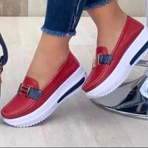 Tênis Feminino De Couro Impermeável PU Bico Redondo Slip-on Casual Moda Tênis Para Caminhada Diária