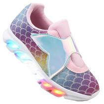 Tenis Feminino De Led Com Calce Facil Refletivo Infantil Sereia Personagem DiversÃo Luzinha