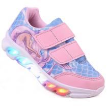 Tenis Feminino De Led Com Calce FacilInfantil Sereia Personagem DiversÃo Luzinha