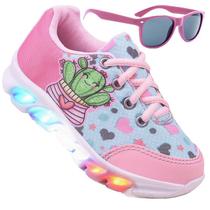 Tenis Feminino De Led Infantil CoraÃÃµes Personagem DiversÃo Luzinha + Oculos