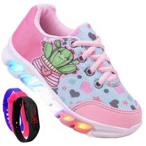 Tenis Feminino De Led Infantil CoraÃÃµes Personagem DiversÃo Luzinha + Relogio