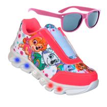 Tenis Feminino De Led Infantil Patrulha Canina Meninas Casual + Oculos PCFE+O