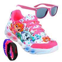 Tenis Feminino De Led Infantil Patrulha Canina Meninas Casual + Oculos + Relogio PCF+O+R