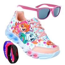 Tenis Feminino De Led Infantil Patrulha Canina Meninas Casual + Oculos + Relogio PCFN+O+R