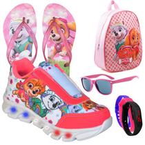 Tenis Feminino De Led Infantil Patrulha Canina Meninas Mochila Chinelo Oculos Relogio PCFN+MOCH+CH+O+R