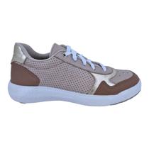 Tênis Feminino Em Couro Casual Palmilha Confort Scarpetti 53009 Nude