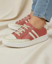 Tênis Feminino em Couro Casual Rosê Terracota com Listra Tênis Feminino em Couro Casual Rosê Terracota com Listra