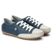 Tênis Feminino Em Couro Confortável Estiloso - Marinho Ref. 100