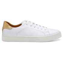 Tênis Feminino Em Couro Legítimo Branco/Dourado