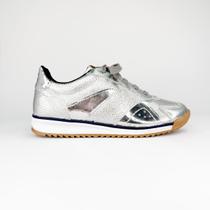 Tênis feminino em couro prata com detalhe espelhado 2066