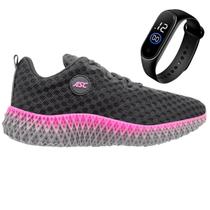 Tenis Feminino Esporte Com Cadarço Academia Caminhada Conforto Com Relógio