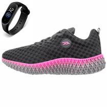 Tenis Feminino Esporte de Amarrar Academia Caminhada Conforto + Relógio