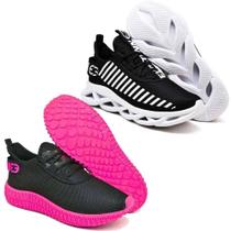 Tênis Feminino Esportivo 2 Pares Modelos Diferentes Rosa/Preto