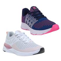 Tênis Feminino Esportivo Caminhada Academia Confortável Kit Nude/Marinho 35