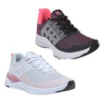 Tênis Feminino Esportivo Caminhada Academia Confortável Kit Nude/Preto 36