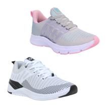 Tênis Feminino Esportivo Caminhada Academia Corrida Kit Branco/Cinza 35