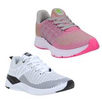 Tênis Feminino Esportivo Caminhada Academia Corrida Kit Branco/Rosa 35