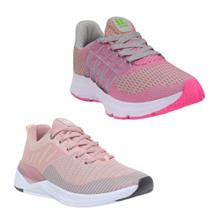 Tênis Feminino Esportivo Caminhada Corrida Confortável Kit Cinza/Rosa 37