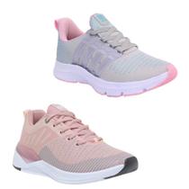 Tênis Feminino Esportivo Caminhada Corrida Confortável Kit Cinza/Rosa 37