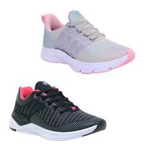 Tênis Feminino Esportivo Caminhada Fitness Confortável Kit Cinza/Preto 36