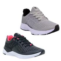 Tênis Feminino Esportivo Caminhada Fitness Confortável Kit Cinza/Preto 38