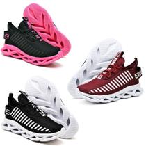 Tênis Feminino Esportivo Casual Leve Exercício Funcional Treino- 3 Pares BORDO/ROSA - Evoltenn