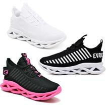Tênis Feminino Esportivo Casual Leve Exercício Funcional Treino- 3 Pares Pink/Branco Tênis Feminino Esportivo Casual Leve Exercício Funcional Treino- 3 Pares Pink/Branco