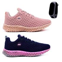 Tenis Feminino Esportivo Para Caminhada Academia Malhar Baixo 2 Pares E Relógio Led