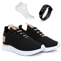 Tênis Feminino Esportivo para Caminhada Branco Treino Relógio E Meia - Bf Shoes