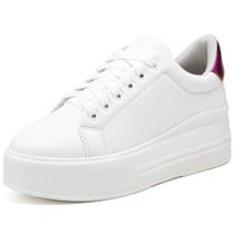 Tênis Feminino Flat Form Casual Confortável Liso Cadarço Branco/Rosa 35