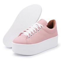 Tênis Feminino Flat Form Casual Confortável Moderno Cadarço Branco 34