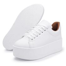 Tênis Feminino Flat Form Casual Confortável Moderno Cadarço Branco 35