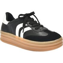 Tênis Feminino Flatform Casual Detalhe Listras Moda 156-003 Via Marte Preto