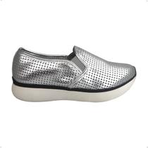Tenis Feminino Giulia Domna Slip on Vazado Couro Macio 247
