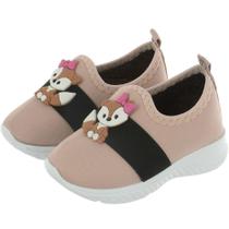 Tênis Feminino Infantil Calce Fácil Slip On Aplicação de Raposa Lindo e Confortável