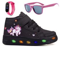 Tênis Feminino Infantil De Led Botinha de Unicórnio Infantil Escolar + Oculos + Relogio Tênis Feminino Infantil De Led Botinha de Unicórnio Infantil Escolar + Oculos + Relogio