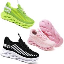 Tênis Feminino Infantil Esporte Sola Trançada Confortavel Kit 3 Peças Verde/Preto Tênis Feminino Infantil Esporte Sola Trançada Confortavel Kit 3 Peças Verde/Preto