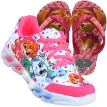 Tenis Feminino Infantil Led Luzinha Patrulha Canina + Chinelo Tenis Feminino Infantil Led Luzinha Patrulha Canina + Chinelo